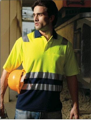 SP0539 HI-VIS POLYFACE/COTTON BACK POLO WITH TAPE -S/S