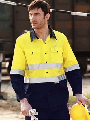 SS1232 HI-VIS L/S COTTON DRILL SHIRT WITH REFLECTIVE TAPE